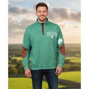 Mens St. Patricks Day Elbow Patches Irish Sweatshirt Lucky Clover Size 2XL Green